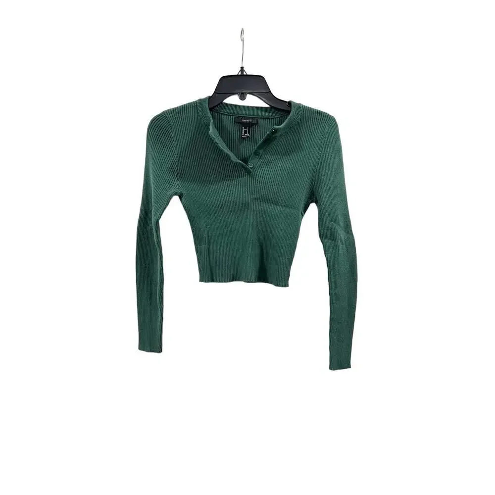 Forever 21 Red & Green Ribbed Henley Long Sleeve Crop Sweater Set- Size Small - Picture 4 of 9
